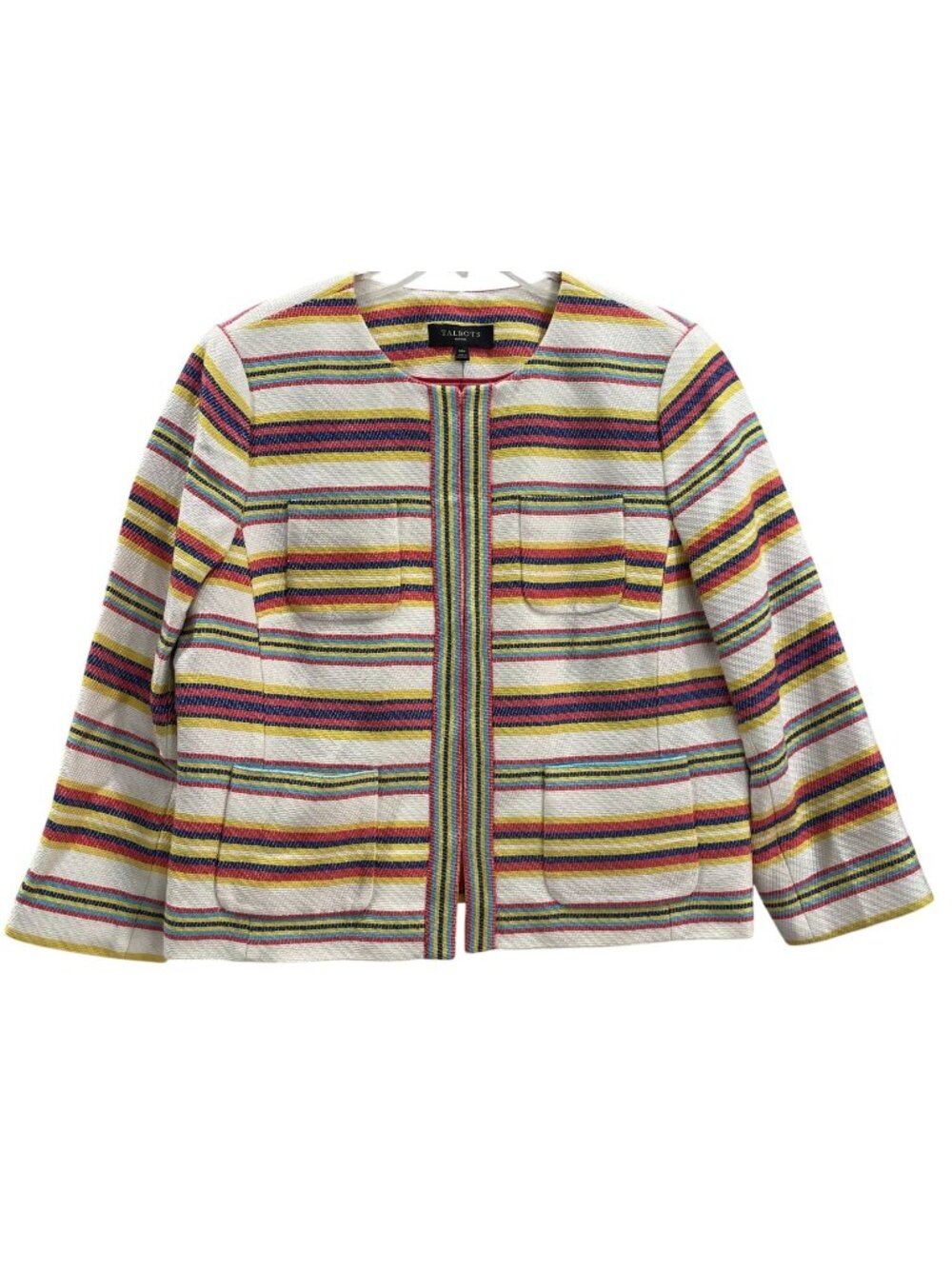 Talbots Colorful Striped Blazer 14P White Blue Sailor Chic Preppy Work Career